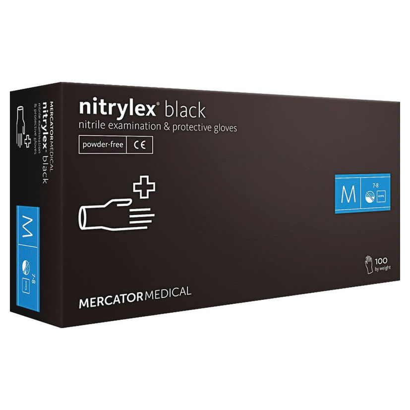 Boîte de 100 gants jetables Nitrile - ambidextres, taille M - L - XL, non poudré et non stérile, noir, MERCATOR