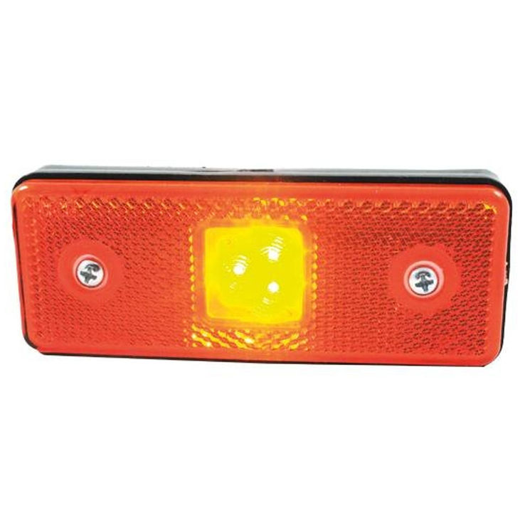 Feu de position à LED 12/24V orange rectangulaire, catadioptre incorporé, 110x41x10 mm, entraxe 75 mm, à fixer