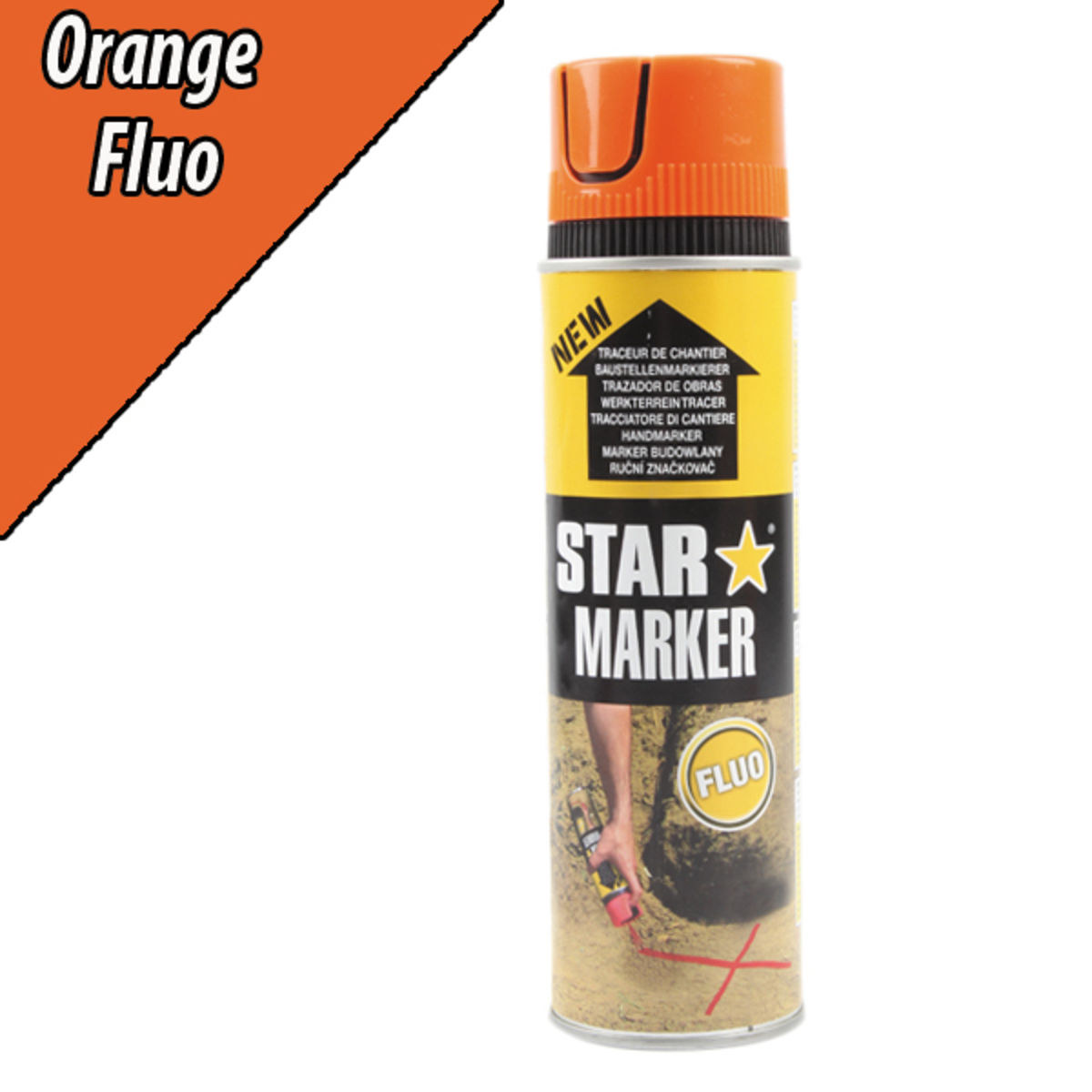 Traceur de chantier aérosol fluo orange, STAR MARKER, 500 ml