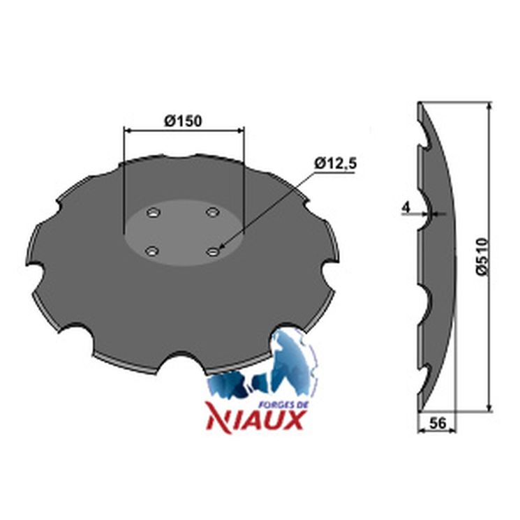 Disque crénelé 510x4 mm, 4 trous, 850410231 pour Pottinger, NIAUX 200