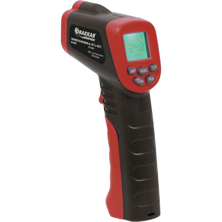 Thermomètre infrarouge avec fonction de mémorisation des valeurs, plage de réglage -30°C à 550°C, DRAKKAR