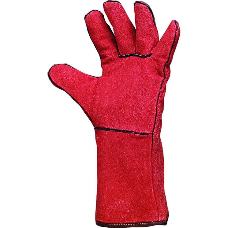 Paire de gants soudeur, anti-chaleur, cuir croûte de bovin - taille 10, rouge