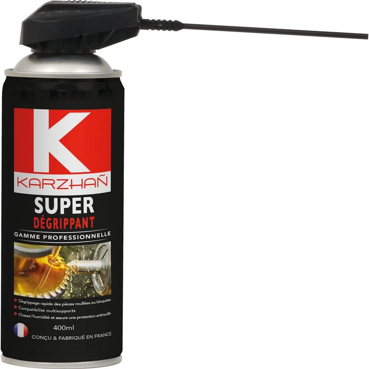 Super dégrippant KARZHAÑ, compatibilité multisupport, chasse l’humidité et assure une protection antirouille, aérozol 400 ml