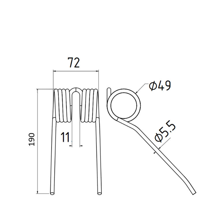 Dent pick-up 190 mm, fil 5,5 mm, pour presse à balles MASSEY FERGUSON, 700716132, pièce interchangeable