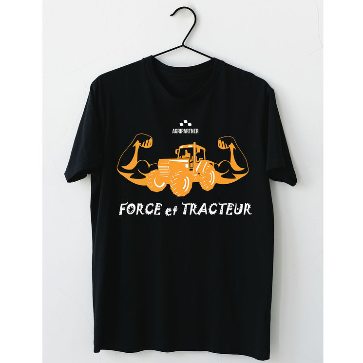 T-shirt noir coton FORCE & TRACTEUR Agripartner, taille M
