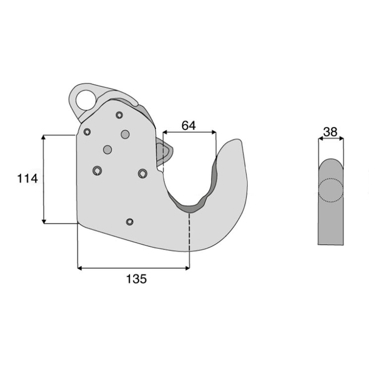 Crochet de bras inférieur à souder, cat 3, diamètre 64 mm, longueur 135 mm, hauteur à souder 114 mm, CBM