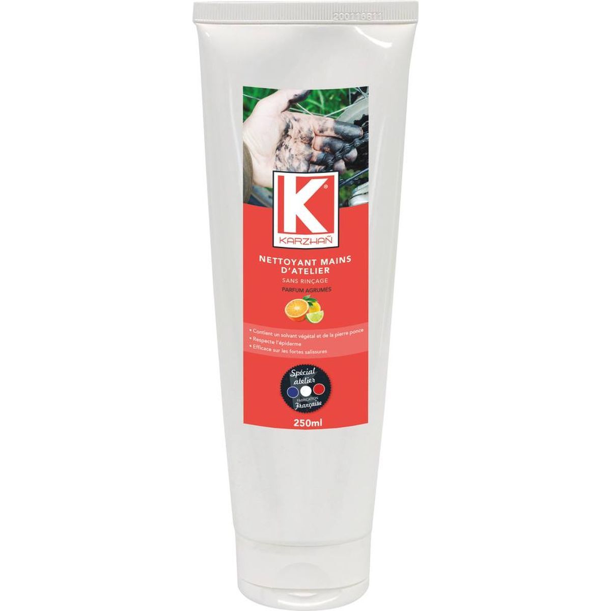 Crème nettoyante mains sans rinçage parfum agrume, KARZHAN, tube de 250 ml