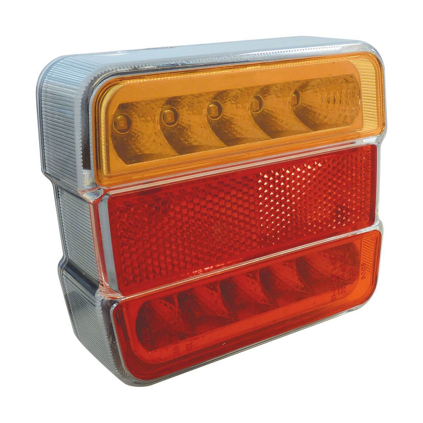 Feu arrière à LED 12V 105x100mm pré câblée, 4 fonctions, orange et rouge