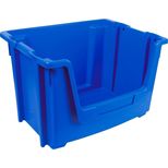 Boîte à bec gerbable bleu 50 litres, polypropylène, avec porte étiquette, 395x500x320mm, TAYG
