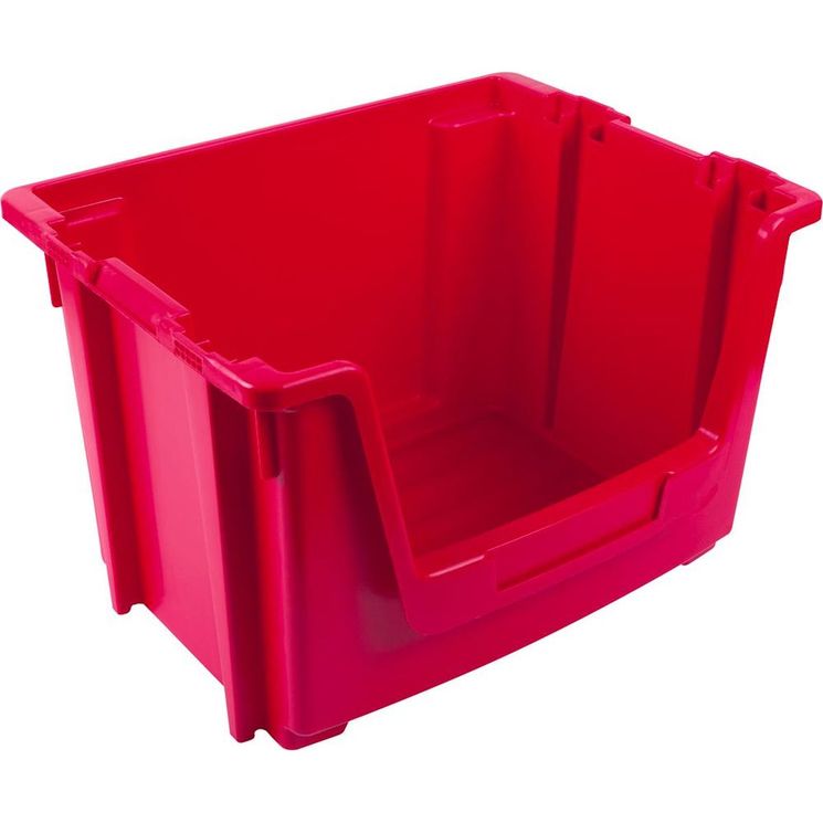Boîte à bec gerbable rouge 50 litres, polypropylène, avec porte étiquette, 395x500x320mm, TAYG