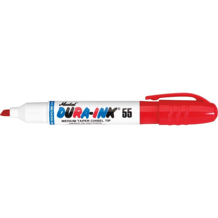 Feutre permanent DURA-INK 55, pointe biseautée, taille d'écriture de 1,5 à 4,5 mm, rouge, surfaces claires, MARKAL