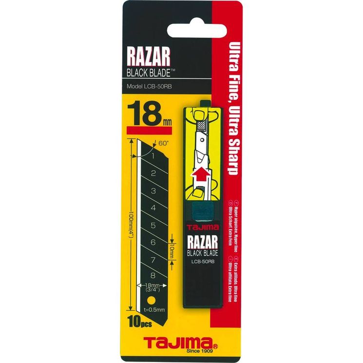 Lame Razar Black 18mm, plus effilées, anti-rouille, anti-adhésive, TAJIMA