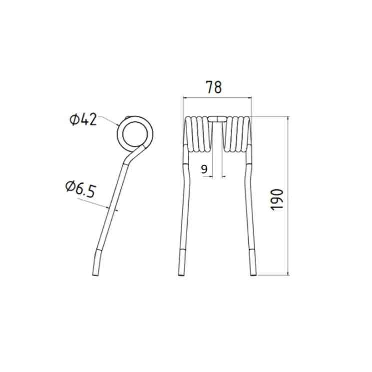 Dent pick-up 190 mm, fil 6,5 mm, pour presse à balles CLAAS - BAUTZ, 986290.0, pièce interchangeable