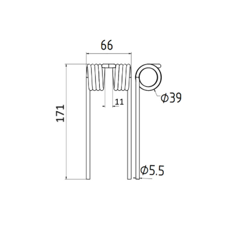 Dent pick-up 171 mm, fil 5,5 mm, pour presse à balles JOHN DEERE, Z 440510GK - FH324064, pièce interchangeable