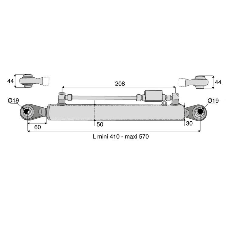 Barre de poussée hydraulique rotule / rotule, catégorie 1/1, tige Ø30 mm, longueur 410/570 mm