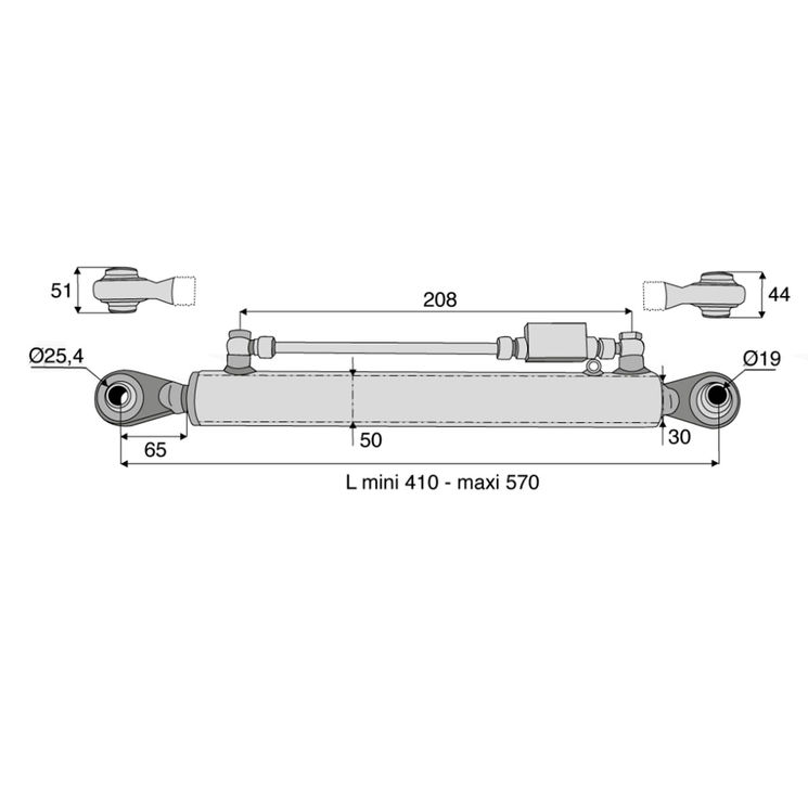 Barre de poussée hydraulique rotule / rotule, catégorie 2/1, tige Ø30 mm, longueur 410/570 mm
