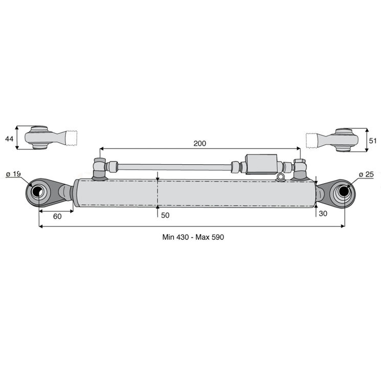 Barre de poussée hydraulique rotule / rotule, catégorie 2/2, tige Ø30 mm, longueur 430/590 mm