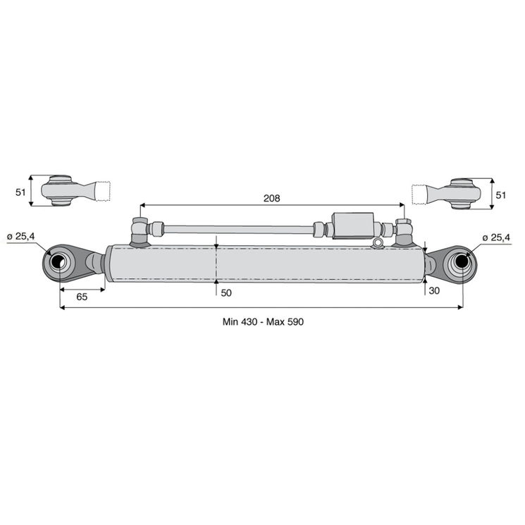 Barre de poussée hydraulique rotule / rotule, catégorie 2/2, tige Ø30 mm, longueur 430/590 mm