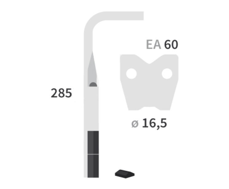 Dent carbure, 2 pastilles, pour herse rotative, PEGORARO, 285x14mm, Ø16,5mm, entraxe 60mm, 0088555, gauche, pièce interchangeable