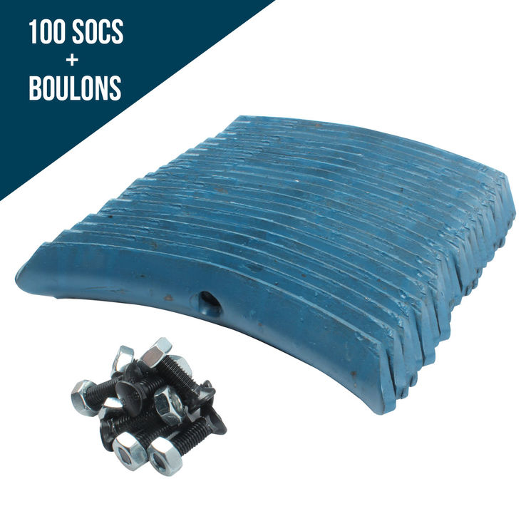 Pack 100 socs vibros 210x40x6 bleus + 100 boulons 10x37 TOCC