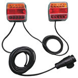 Kit de signalisation arrière LED magnétique, 2,50 mètres entre feux, câble 7,5m-5x0,5mm² avec fiche 13 plots, cabochon orange