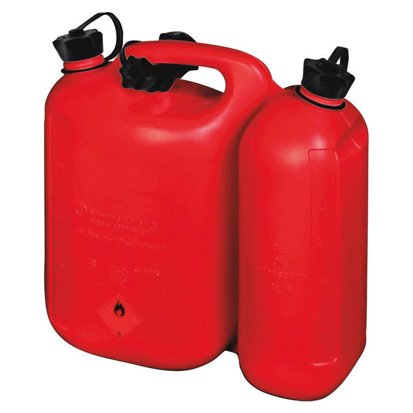 Jerrican PVC double usage 3L et 5,5L avec bec verseur à visser, homologué carburant