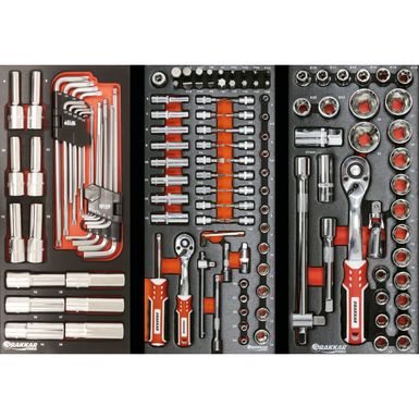 Servante d'atelier 6 tiroirs équipée 62 outils dans 9 modules