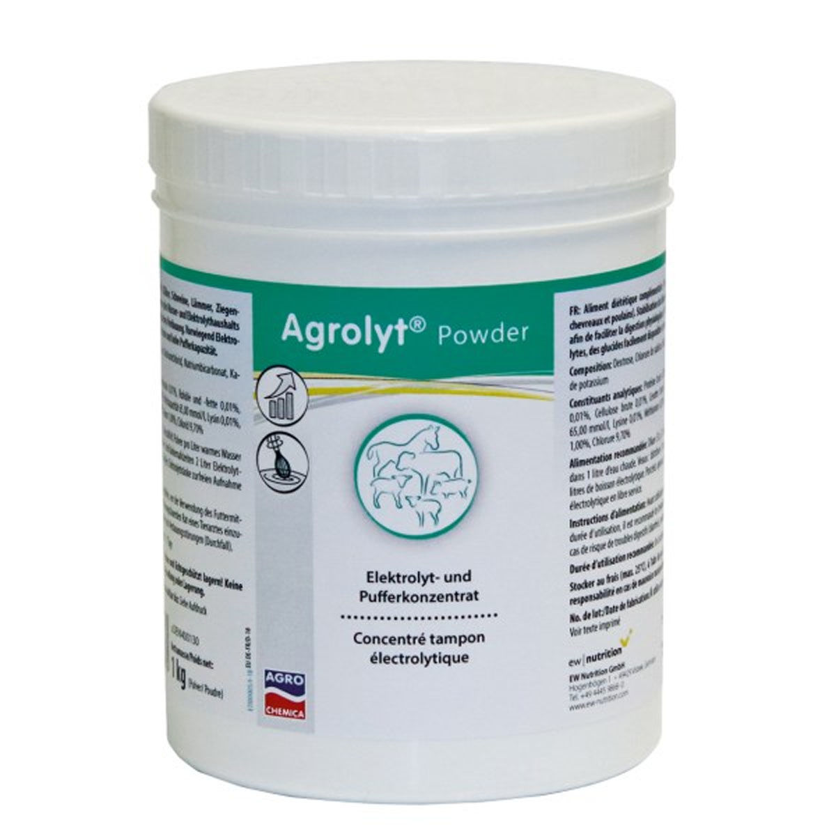 Agrolyt® Powder 1kg, concentré électrolytique et tampon pour veaux, porcs, agneaux et poulains/pouliches, 1575, KERBL