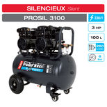Compresseur mobile 100 litres 230V Silencieux, 15,6 m3/h, 4 cylindres, 3 CV, PROSIL3100, PRODIF EXPERT
