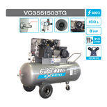Compresseur mobile 150 litres, 400V, 18,6m³/h, bi-cylindre en V fonte, 3CV, VC3551503TG, PRODIF EXPERT