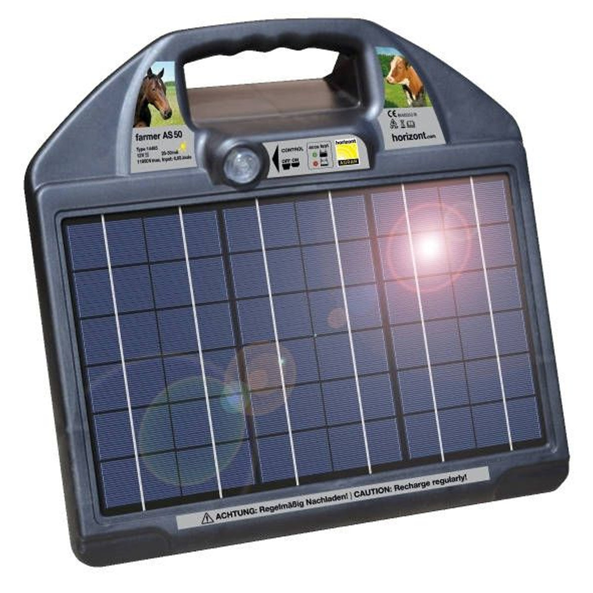 Électrificateur sur batterie avec panneau solaire, HORIZONT Farmer AS50