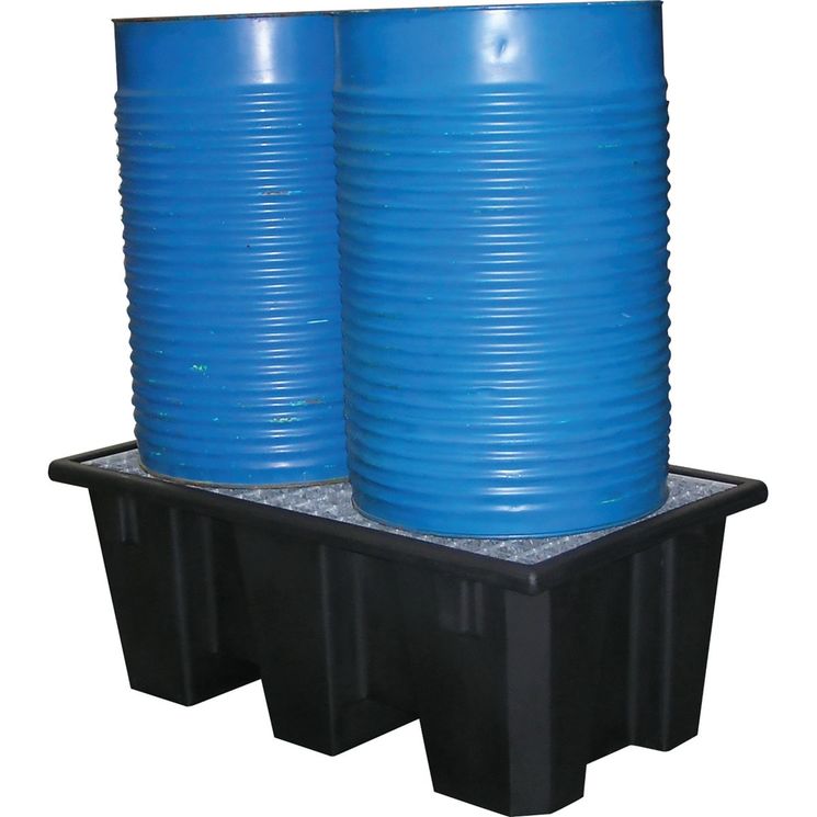 Bac de rétention 220 litres avec caillebotis en polyéthylène, passage de fourches sur deux côtés, charge maxi 650 kg, DRAKKAR