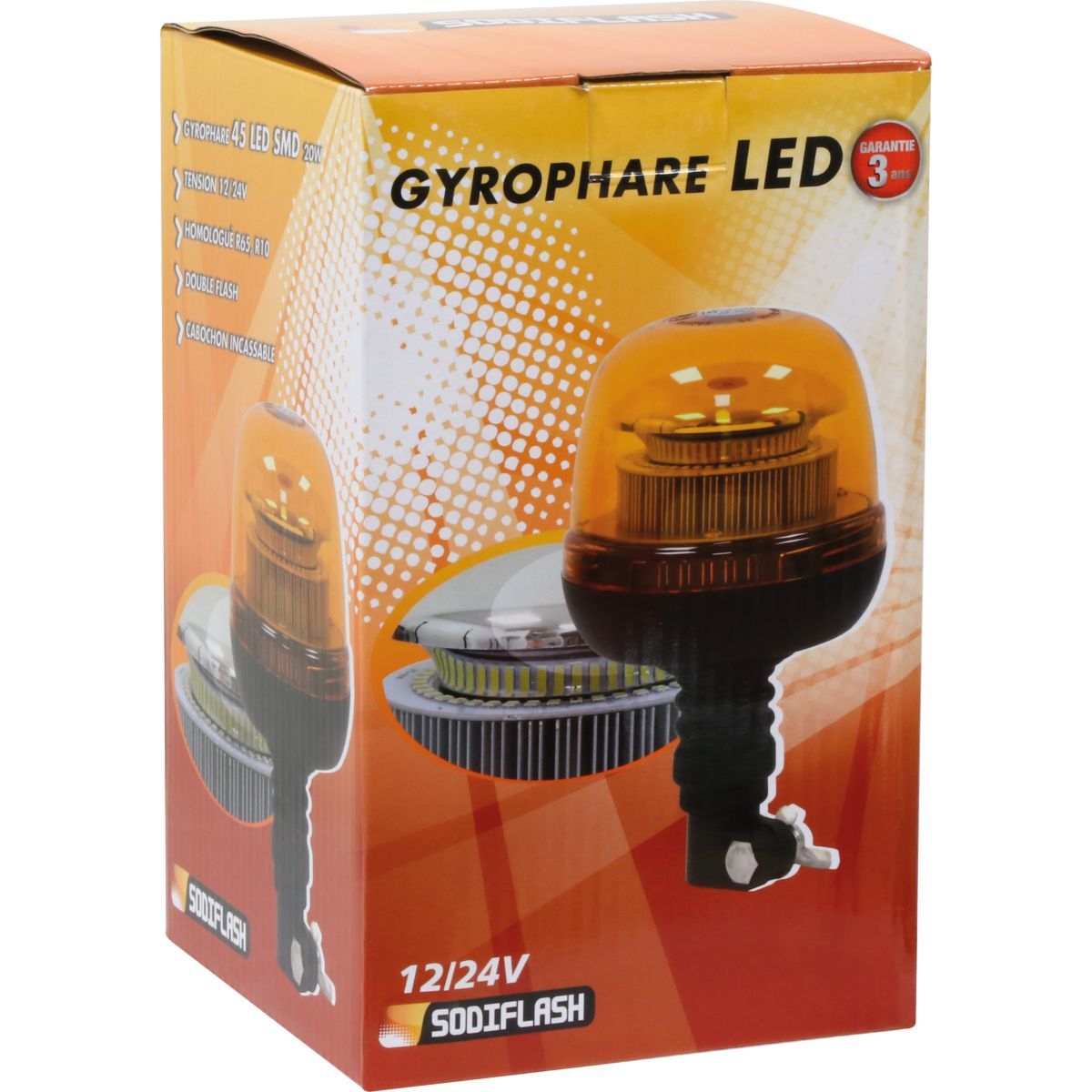 GYROPHARE LED BLEU DOUBLE FLASH SUR HAMPE 12/24V