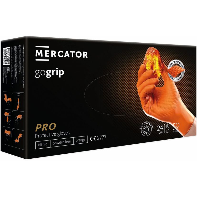 Boîte de 50 gants jetables XL - Nitrile - ambidextres, non poudré et non stérile, orange, MERCATOR