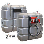 Pack double cuve de stockage Gasoil, Fuel, GNR, PEHD 1500 + 1500 litres double paroi, 60 l/min, DRAKKAR