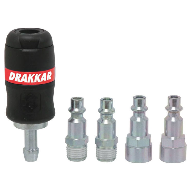 Kit de 5 raccords rapides sécurité pour tuyau 8 mm, passage d'air 6 mm - filetage 1/4", DRAKKAR