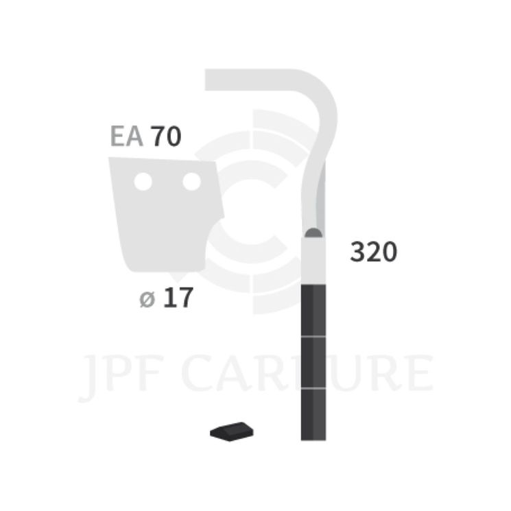 Dent carbure, 3 pastilles 3x45mm, pour herse rotative, FALC, 320mm, Ø17mm, entraxe 70mm, 540129, droite, pièce interchangeable