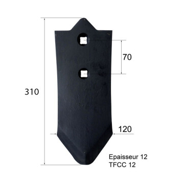 Pointe 310x120x12 mm pour déchaumeur à dents Unia Cross, 2111/20-002/0, pièce interchangeable