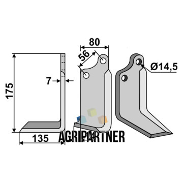 Lame gauche 175x135 mm, plaque 80x7 mm, pour rotalabour MASCHIO - GASPARDO, 02108431, pièce interchangeable
