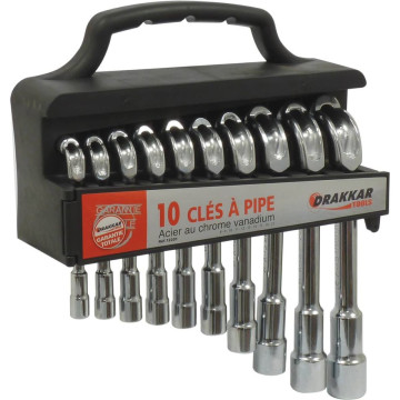 Jeu de 10 clés à pipe débouchées de 8 à 21 mm, 6-6 pans, sur prrésentoir, DRAKKAR