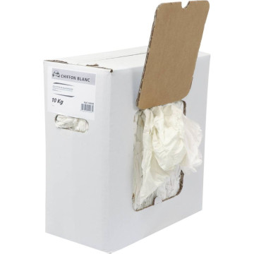 Chiffon d'essuyage blanc textile polycoton, carton distributeur de 10kg, KARZHAN
