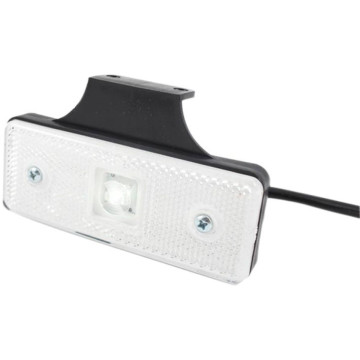Feu de position latéral à LED 12/24V blanc rectangulaire, catadioptre incorporé, 110x41x10 mm, entraxe 30 mm, sur languette coudée à 90°
