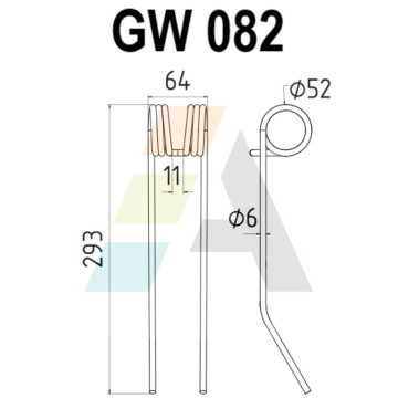 Dent d'andaineur pour ZWEEGERS, PZ 180, pièce interchangeable
