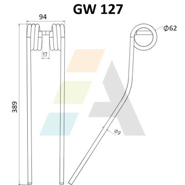 Dent de faneuse pour VIROLL, 258, pièce interchangeable
