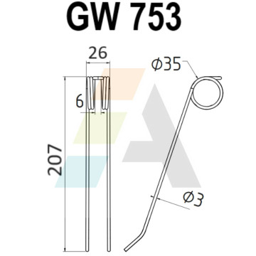 Dent double griffe pour faneuse 3mm x 207mm, UNIVERSEL, pièce interchangeable