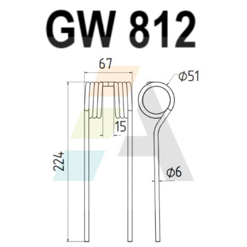 Dent pick-up 224mm, fil 6mm, pour presse à balles STARK INDUSTRIES, SPK001 DESHY, pièce interchangeable