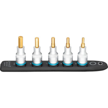 Lot de 5 douilles tournevis 1/2" embout hexagonal sur support magnétique, HAZET
