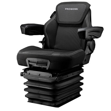 Siège de tracteur pneumatique 12V basse fréquence, chauffant, tissu, assise 55 cm, avec ou sans adaptation pour accoudoir multifonction
