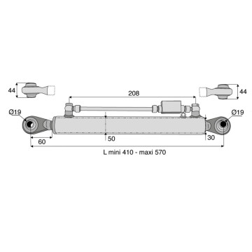 Barre de poussée hydraulique rotule / rotule, catégorie 1/1, tige Ø30 mm, longueur 410/570 mm