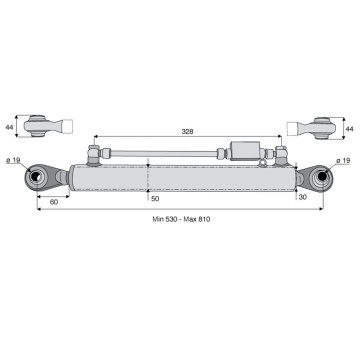 Barre de poussée hydraulique rotule / rotule, catégorie 1/1, tige Ø30 mm, longueur 530/810 mm